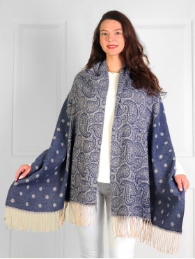 Cashmere Feeling Paisley & Polka-Dot Scarf with Fringes